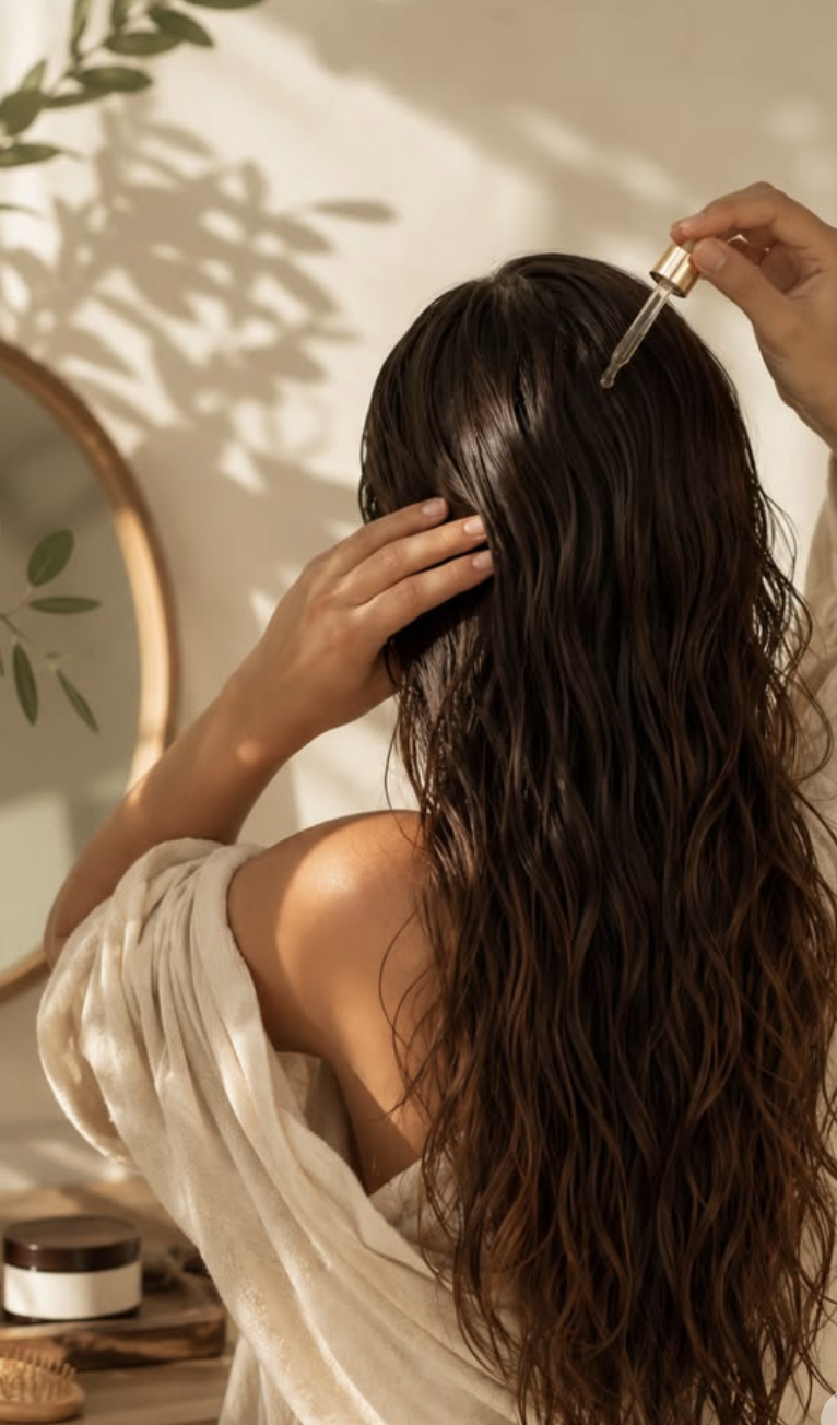 Applying AMELINA oil to hair